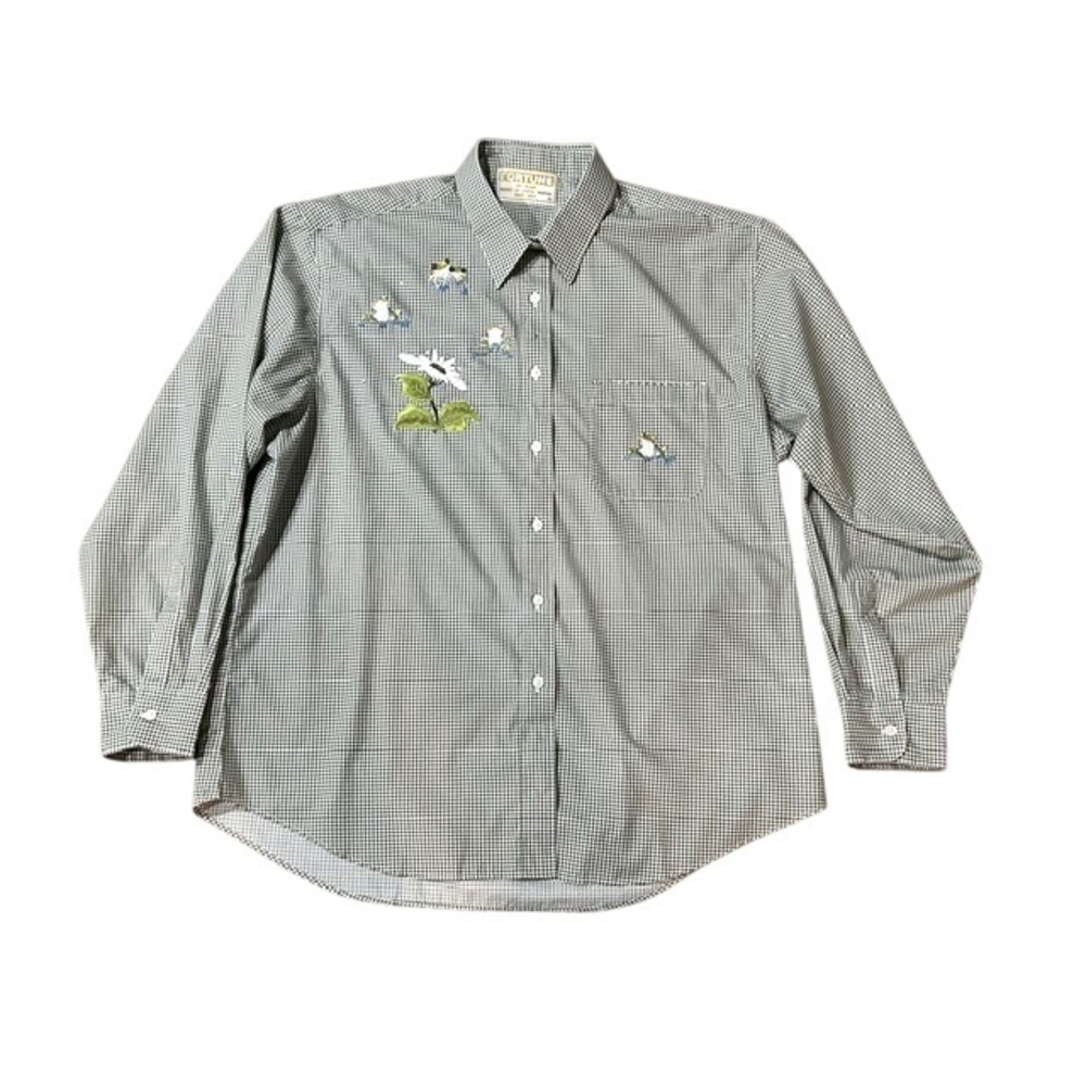 Vintage Fortune By‎ Stan Frog Embroidered Gingham Shirt Cottagecore Whimsy XL